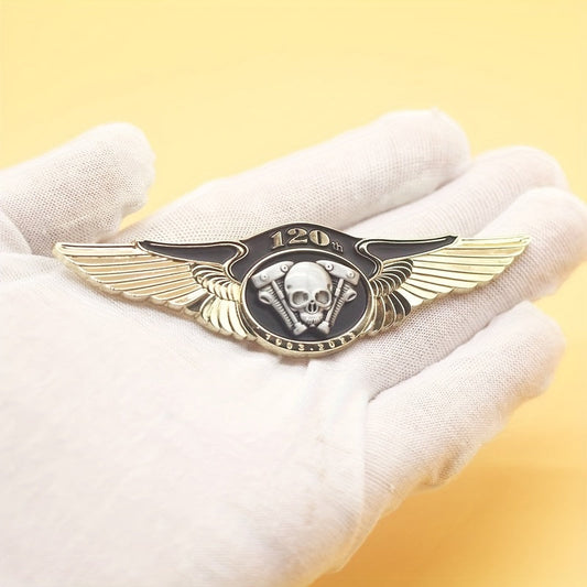 Alloy Metal Vintage Motorcycle Club 120th Anniversary Badge - Perfect Fashion Accessory for Backpacks & Denim. Great Gift for Friends and Fans, Also a Beautiful Ornament and Decorative Pin.