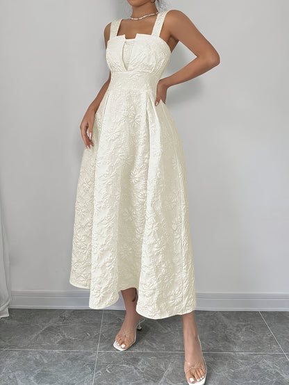 Off the shoulder A-line dress in solid color, polyester fabric with strapless detail and waist cinching. Perfect for spring and fall, featuring textured fabric.