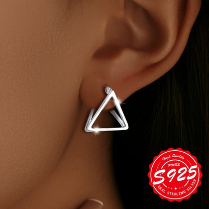 These unique women's earrings feature a hollow three-dimensional geometric triangle design crafted from S925 sterling silver. The neutral style makes them suitable for multiple occasions, and they are a must-have gift option. These creative and