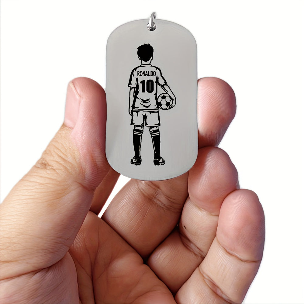 Football Player Keychain for Men, Customized with Name and Number, Durable Stainless Steel, Perfect Birthday Present