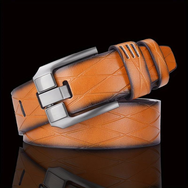 Men's Retro Needle Buckle Belt made with high quality faux leather for casual or business wear, featuring a youth retro and simple design inspired by Korean fashion.