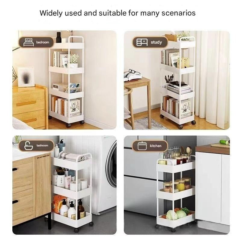 Versatile White Rolling Storage Cart with Wheels - 3-Tier Organizer for Kitchen, Bedroom, Bathroom & Beyond - Simple Assembly, Sturdy Plastic with Multi-Functional Shelves for Snacks, Books, and Supplies