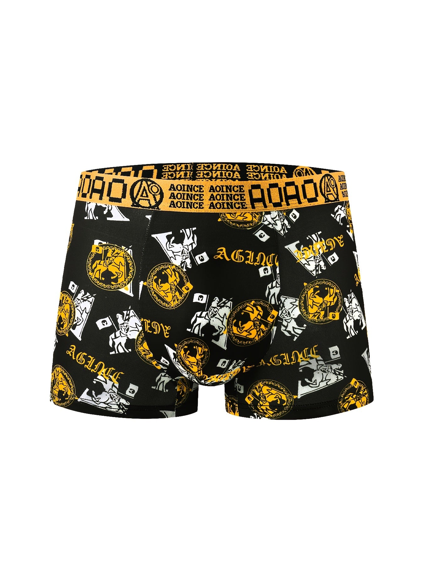 Set of 4 black and gold chain printed men's flat underwear, soft, comfortable, breathable, and fast-drying. Ideal for sports.