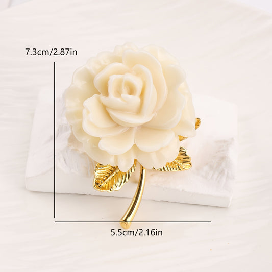 Vintage-style fashion pin featuring an elegant enamel white rose, perfect for women to wear as a chic lapel corsage. This banquet jewelry accessory can also be used as a floral badge.