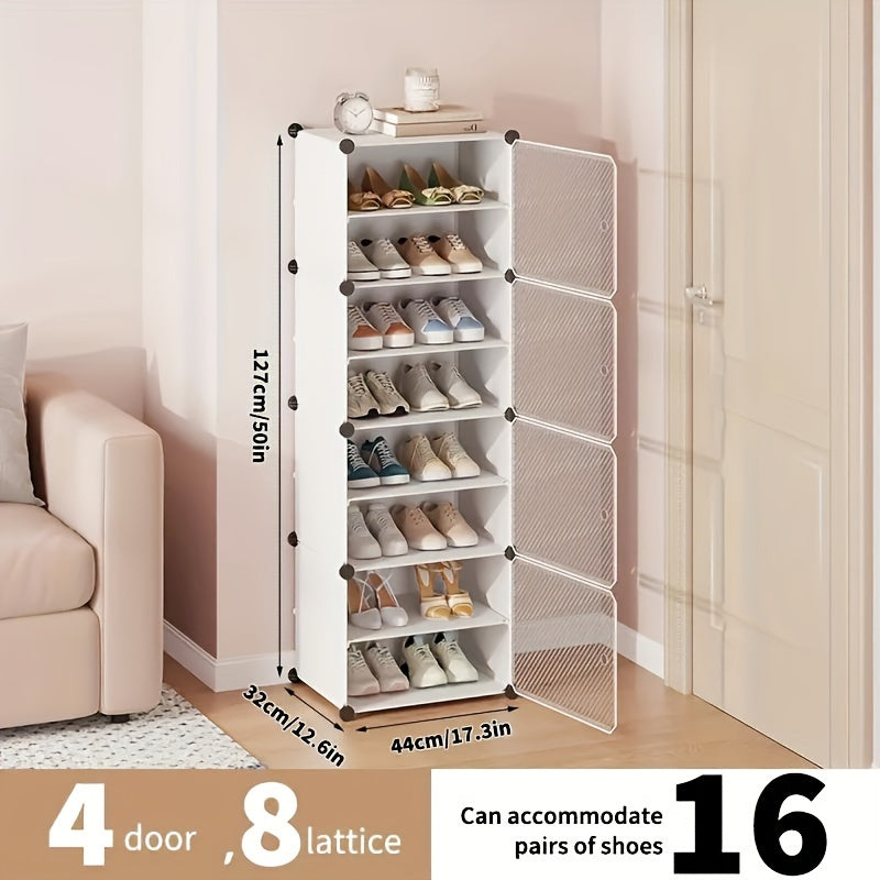 Shoe Storage Organizer with 8 Tiers and Dustproof Cover - Simple to Assemble, See-through Design for Organizing Shoes in Bedroom or Entryway, Ideal for Indoor Storage