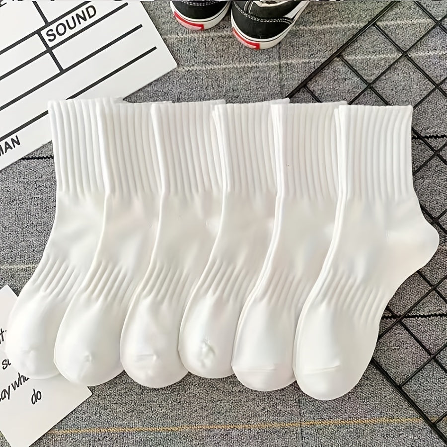 6 pairs of comfortable, breathable mid-tube ribbed socks for women.