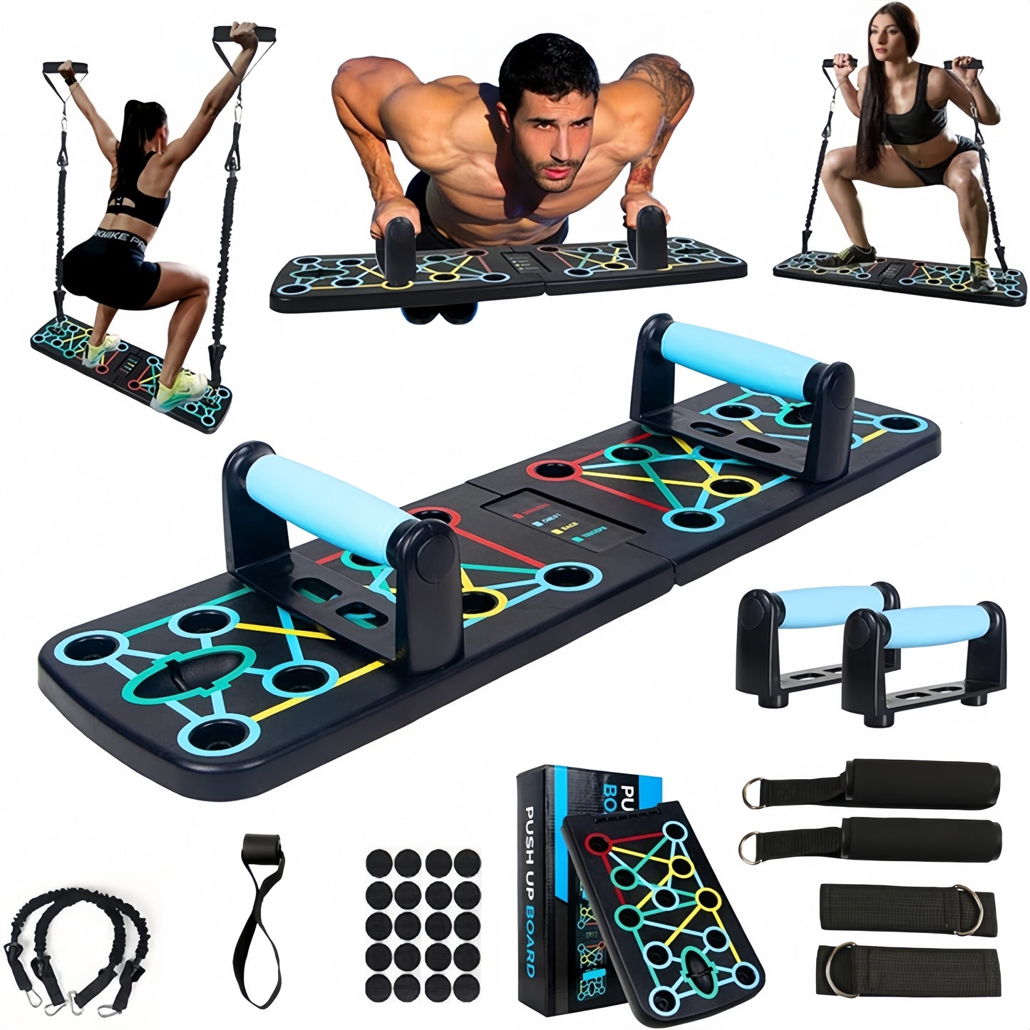 Portable 11pcs Push Up Board Set with Resistance Band for Home Gym, Professional Strength Training Equipment for Men and Women