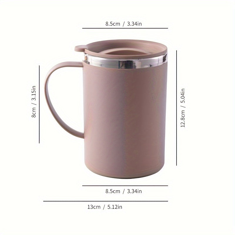 Durable stainless steel travel mug with leak-proof lid, suitable for office or on-the-go use with coffee, tea, or milk.