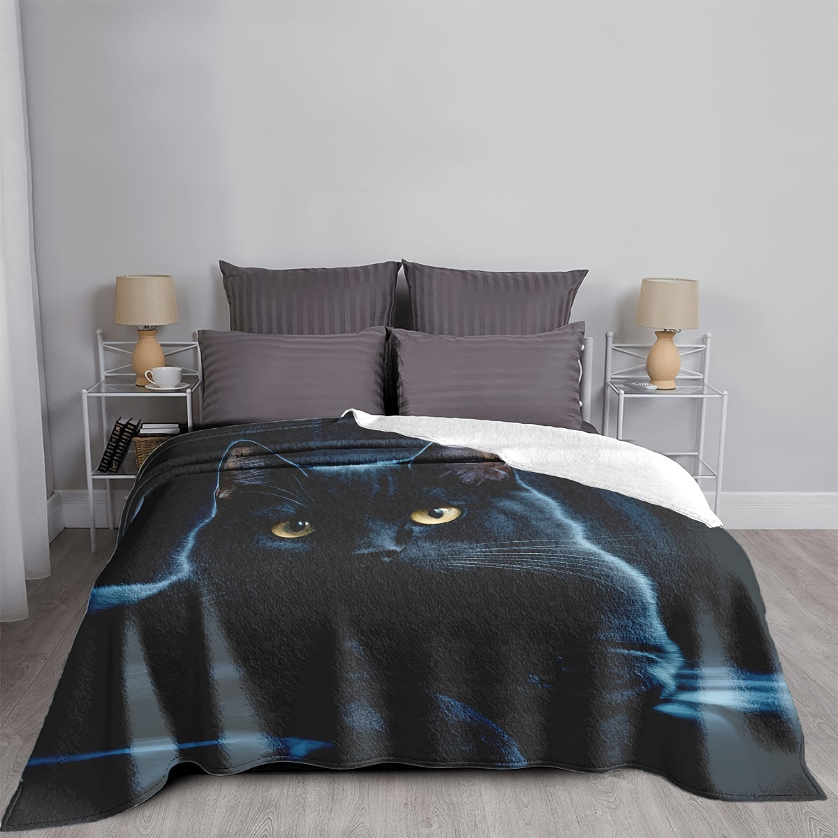 Cozy up with our stylish Black Cat Flannel Blanket! This soft quilted warm throw is perfect for couches, sofas, beds, and travel. It's stain-resistant and can be used year-round. Made with multipurpose animal print polyester bedding with a digital print