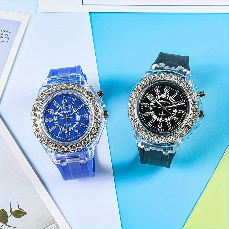 New Luminous Student Electronic Watch with Rhinestones, Candy Color - Perfect New Year Gift for Teenagers.