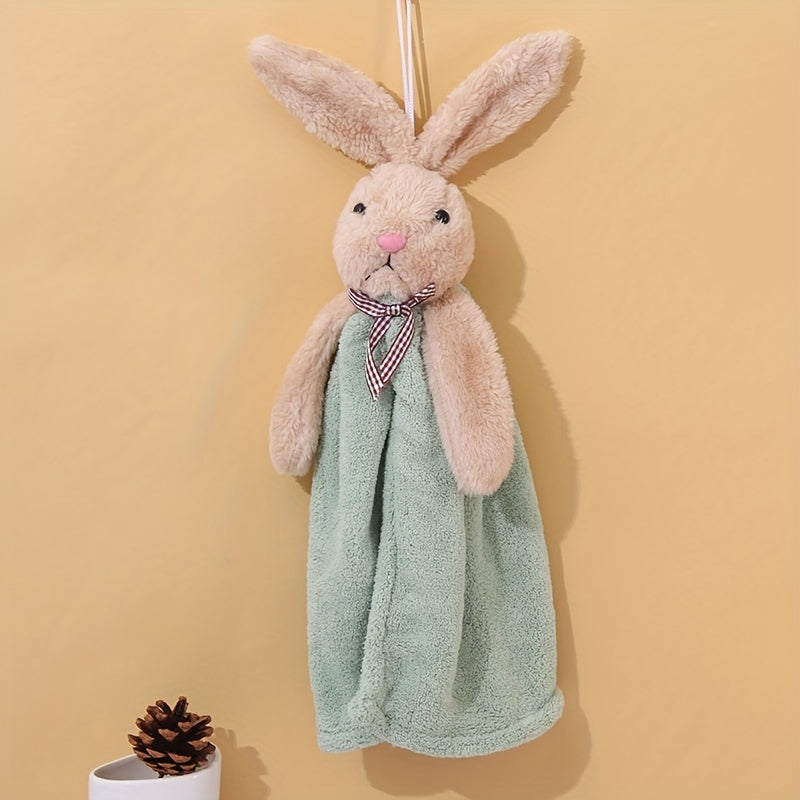 Little Rabbit Pattern Decorative Towel, Ultra-Fine Microfiber, Absorbent Fingertip Towel Perfect for Easter, Super Soft for Kitchen and Bathroom.