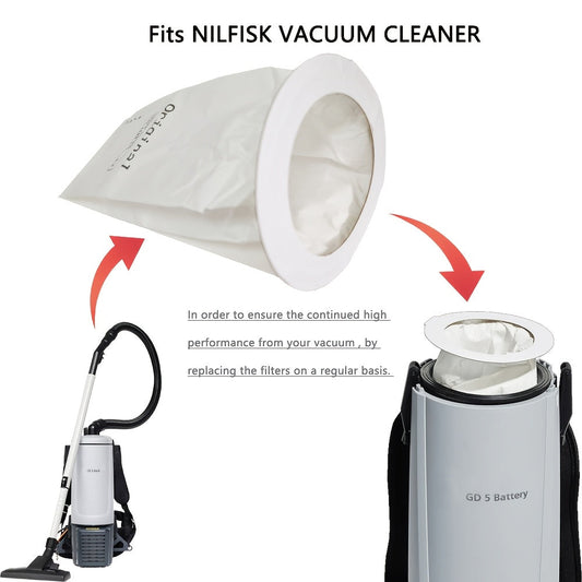 Pack of 1 Nilfisk Vacuum Cleaner Dust Bag and HEPA Filter Set, Compatible with GD5, Adgility 6XP, BackVac6, Made of Paper and Cloth Materials (#1471098000)