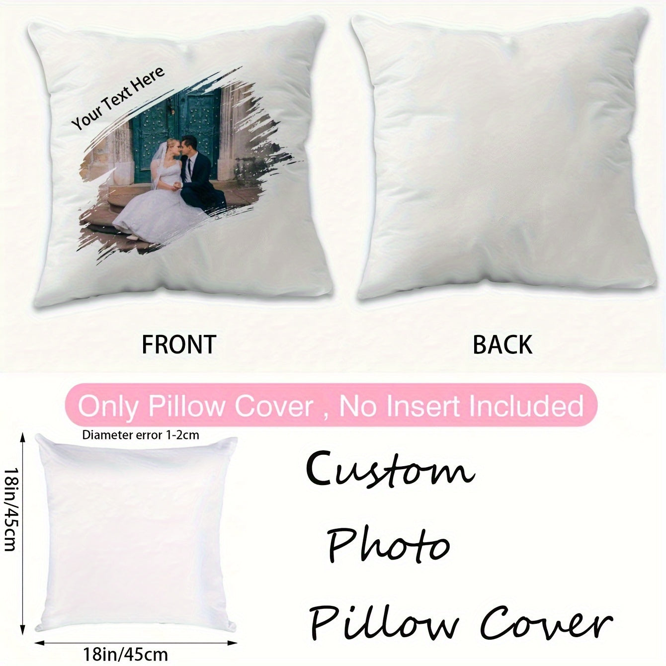 One piece of personalized pillow cover ideal for home decoration. Features a festive pattern perfect for Valentine's Day, Christmas, Thanksgiving, and New Year celebrations. Makes a great family gift or wedding anniversary present. Measures 45.72 x 45.72