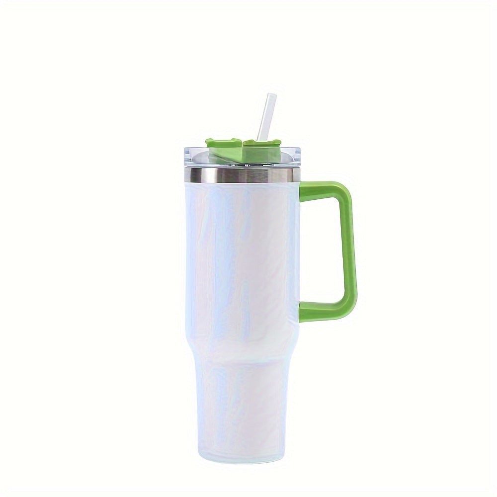 Set of 1 or 4 40oz tumblers with double-wall stainless steel, handle, straw, and personalized drinkware option.