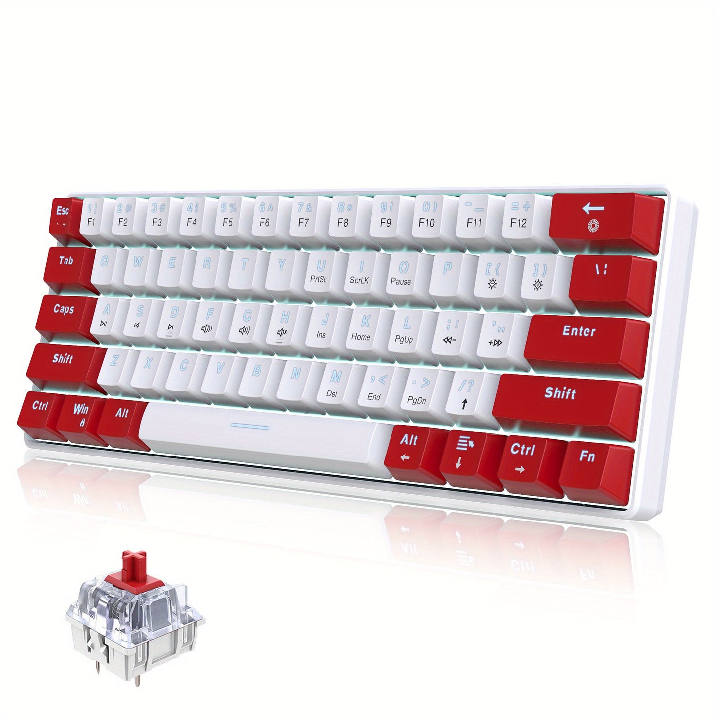 Snpurdiri 60% Mechanical Gaming Keyboard with LED Backlight, Blue and Red Switches, Portable Design