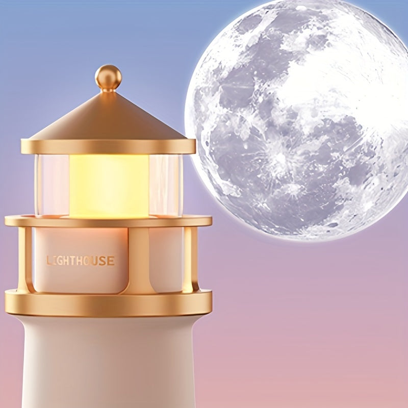 Lighthouse night light with moon projection, body sensing switch, long-brightness function, versatile for various settings, and comes in sealed packaging for a more elegant presentation.