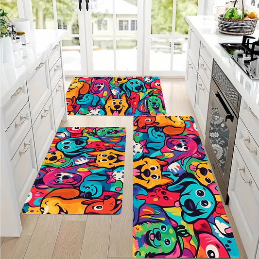 Abstract Colorful Dog Design Polyester Doormat - Non-Slip, Machine Washable, Ideal for Kitchen, Bathroom, Bedroom, and Office Use. Perfect as Home Decor or Christmas Decor - Multipurpose Floor Mat for Bathroom or Office.