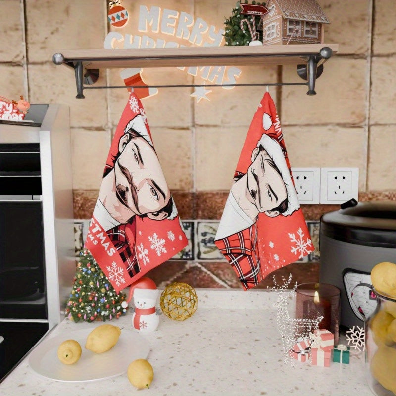 Get into the holiday spirit with this set of two 18 by 66.04 cm Christmas kitchen towels. Featuring a cheerful wintertime Merry Christmas design, these soft towels are perfect for adding festive decorations to your kitchen. They also make a great gift