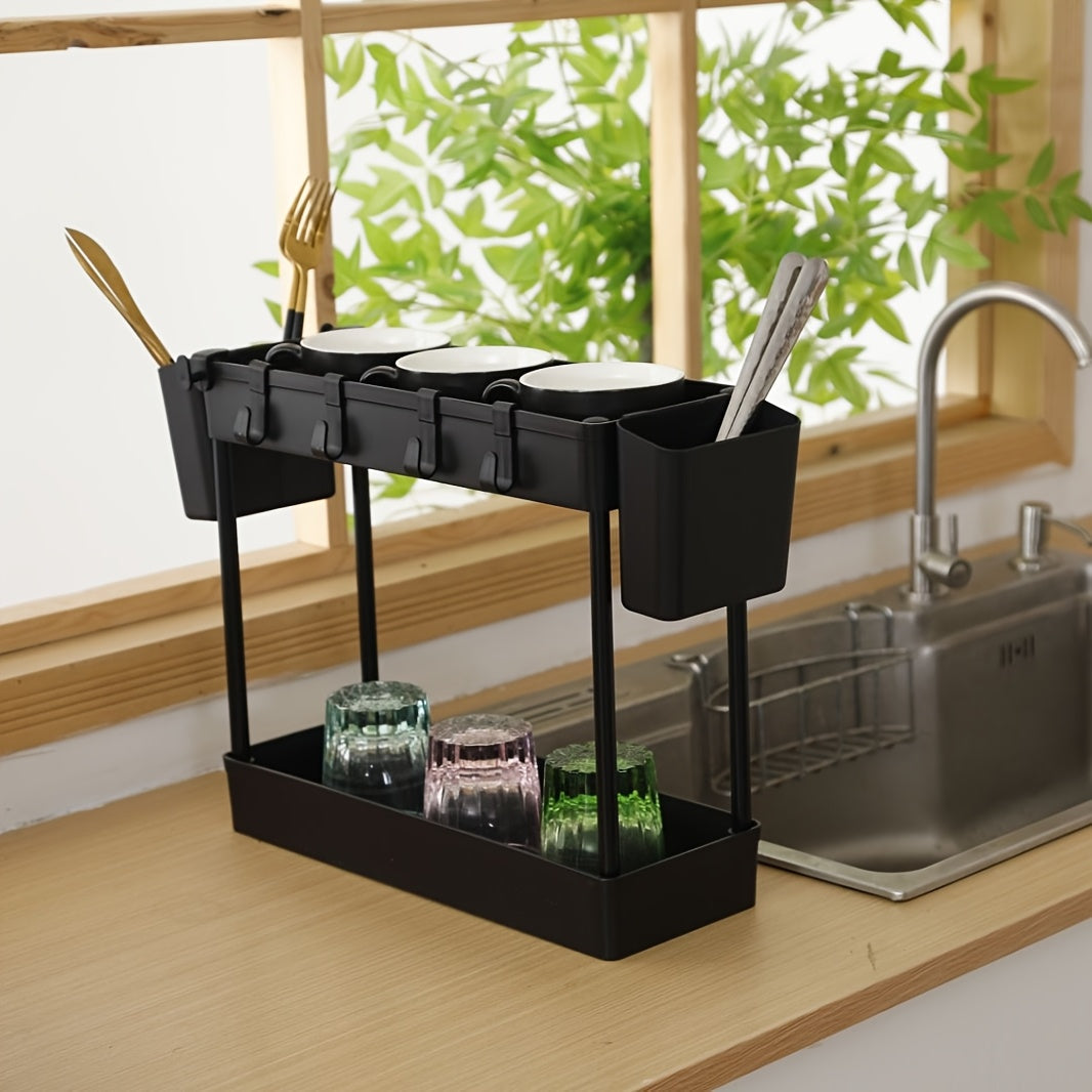 Organize your kitchen with the 2-Tier Classic White Sink Organizer Rack. Made of durable plastic, this rack features open storage for easy access to spices and essentials. With easy assembly and a portable design, no power is needed for this convenient