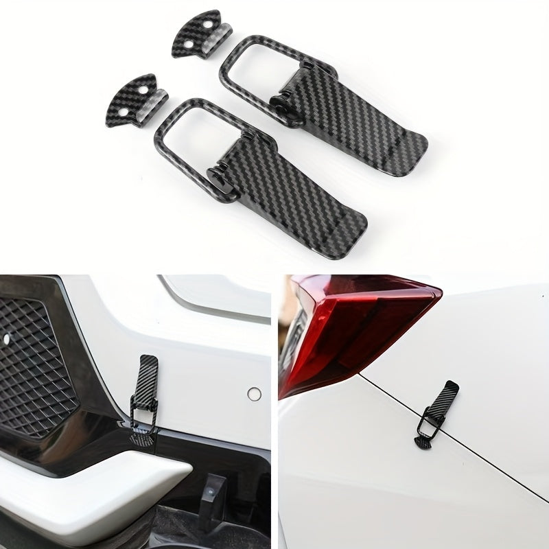 2 car bumper clips, carbon fiber pattern lock fixed pull buckle safety hook clips for car and truck bumpers.