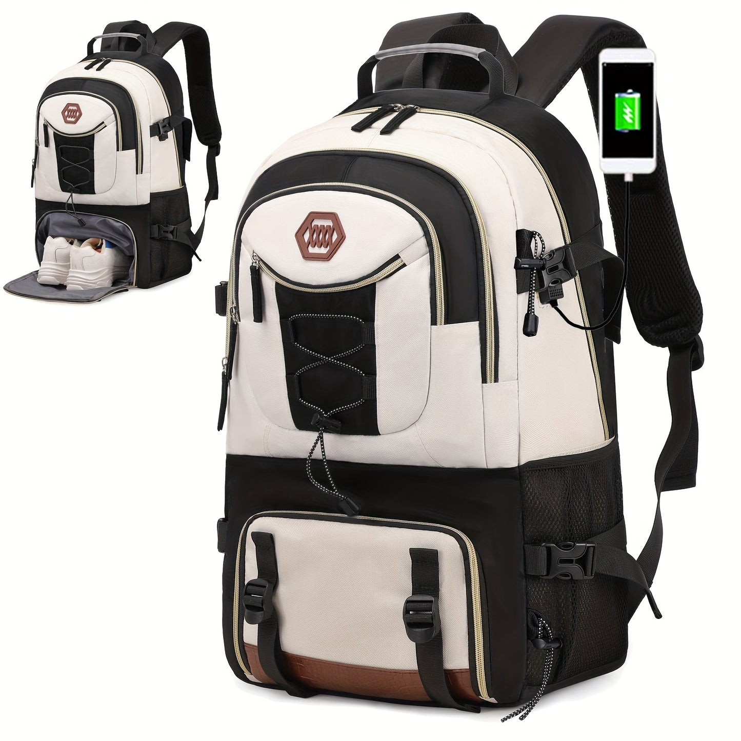 Large capacity outdoor travel backpack with 17-inch laptop compartment, suitable for men and women for sports camping.