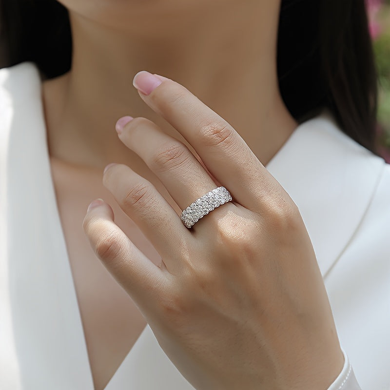 Elegant 925 Silver Finger Ring with Iced Out Shiny White Moissanite, Perfect for Proposal, Engagement, Wedding, Comes with Gift Box