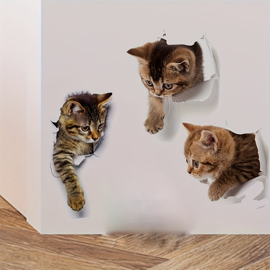 Set of 3 cat wall decals - removable, waterproof PVC stickers for home decor.