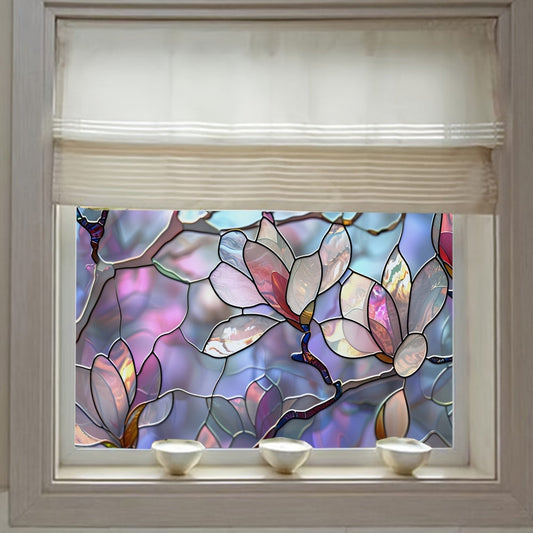 Reusable Classic Floral Stained Glass Window Film with Static Cling - Perfect for Home Office, Living Room, Kitchen, and More! Rectangular Shape, Dull Finish, 11mil Thickness.