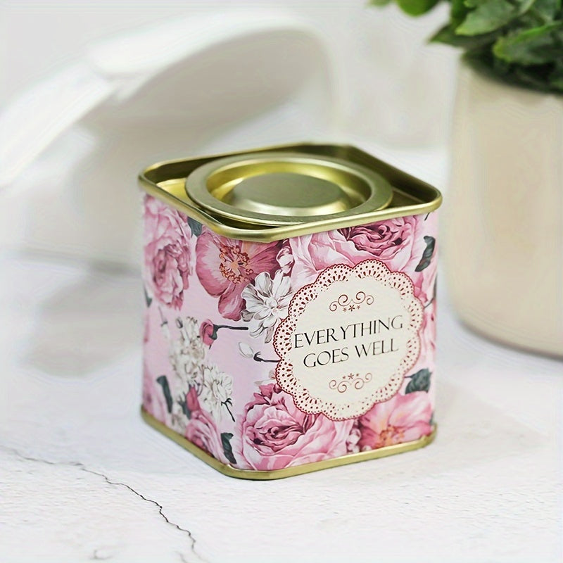 Decorative Floral Tea Storage Tin with Airtight Lid - Metal Canister for Sealing Tea Leaves, Safe for Food Contact, Square Tea Chest