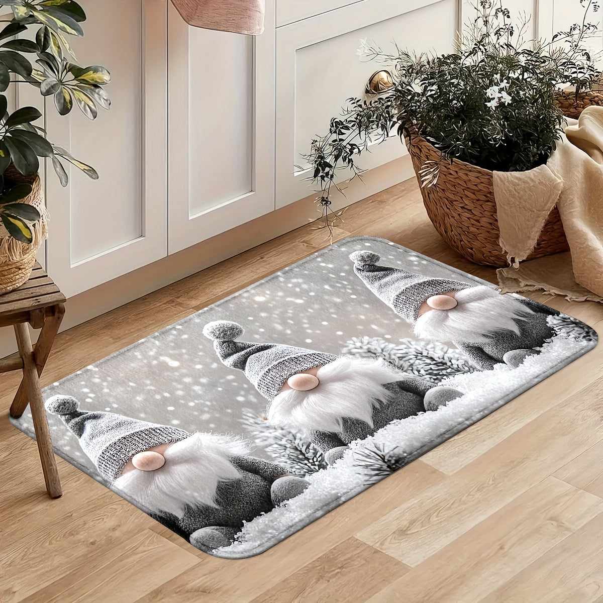 Get into the holiday spirit with our Christmas Gnome Door Mat! This non-slip, machine washable polyester rug can be used indoors or outdoors. It's the perfect housewarming gift or Christmas decoration.