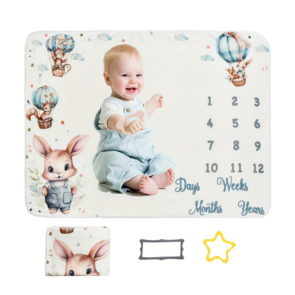 Cute animal print flannel milestone blanket for young children, perfect for photos and commemorating growth. Can also be used as a warm and soft bath towel. Size: 74.93cmx39