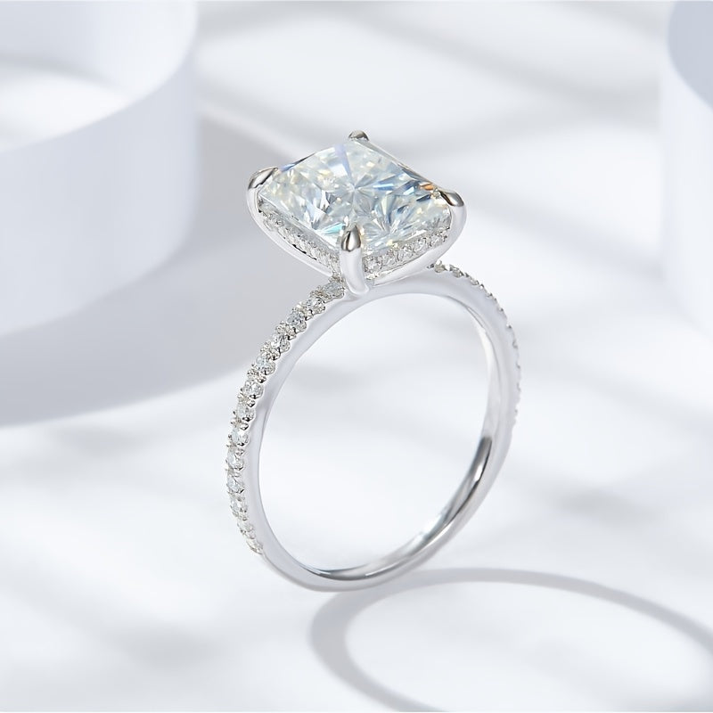 Stunning 4CT Moissanite Diamond Ring in S925 Silver - Sophisticated & Alluring, August Birthstone, Perfect for Celebrations, Versatile for Any Occasion, Sparkling Moissanite, Timeless Elegance, Glamorous Appeal, Festive Charm