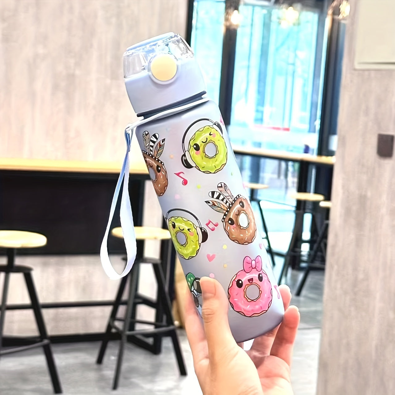 Cute Donut Design Water Bottle, 700ml, BPA-free, High-Temp Resistant, Portable, Anti-Leak, Great for Outdoor Activities, Ideal Holiday Gift