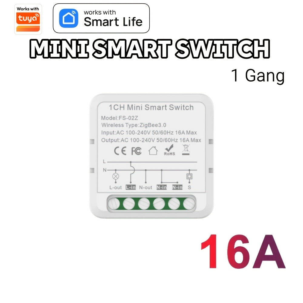 WiFi Mini Smart Switch with Voice & App Control, Timer Function, No Hub Required, Compatible with Alexa/Google Home, Available in 1/2/3/4 Gang options.