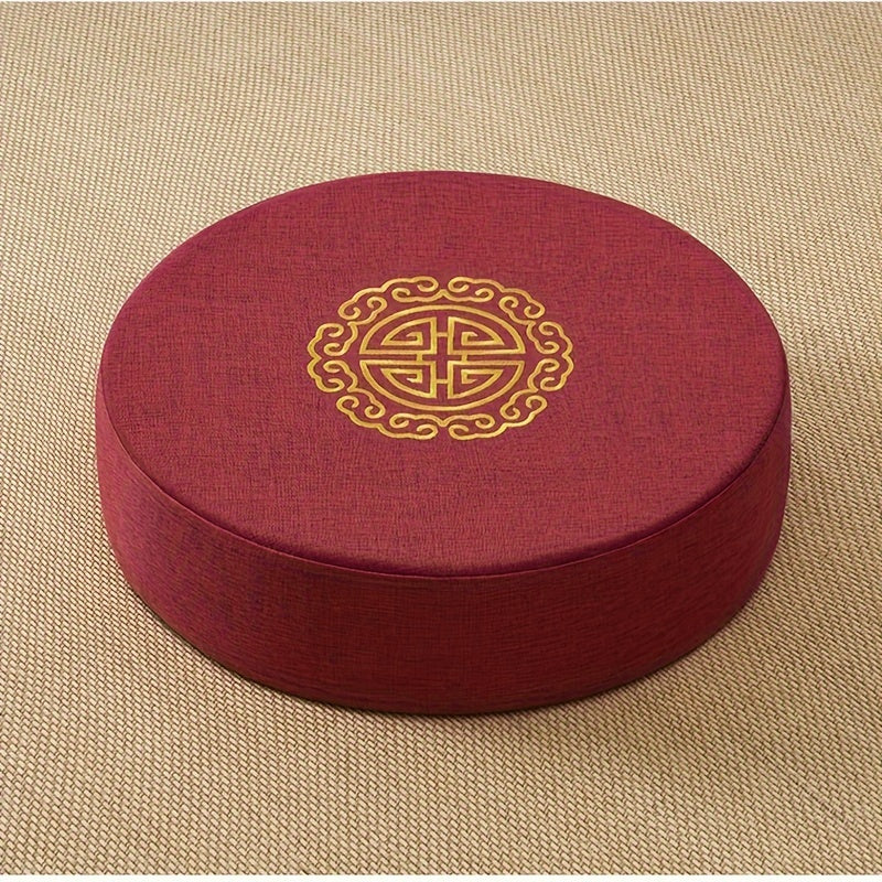 Round pouf Tatami floor pillow with non-electrical comfort design, featuring 1 piece of traditional woven fabric sponge padding for meditation.