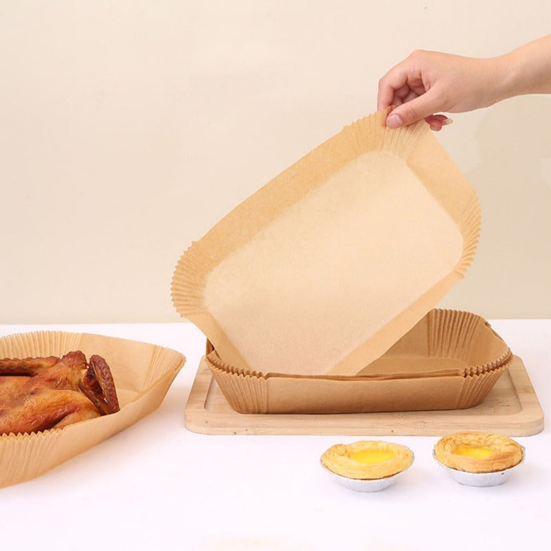 Get a pack of 50/100pcs Air Fryer Parchment Paper Liners that are oil and water resistant, perfect for disposable baking sheets for both RV and home use. These food-safe cooking accessories are essential for your air fryer, providing waterproof and RV