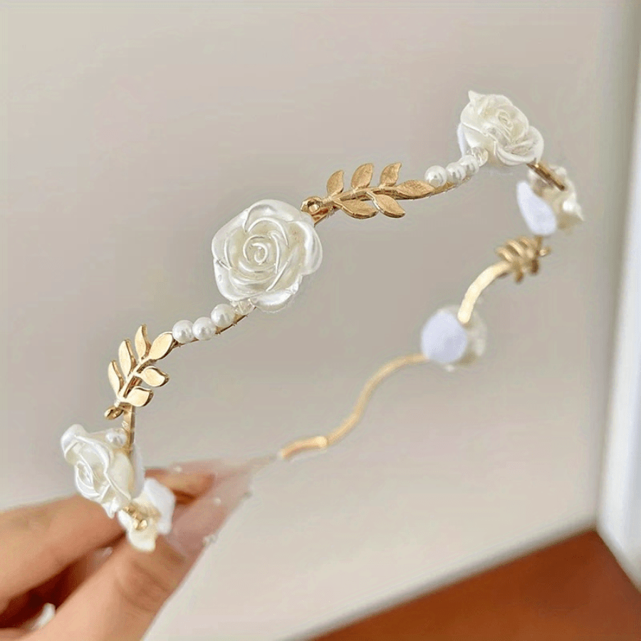 Rose faux pearl hair hoop for parties and special occasions, great gift choice for brides, ladies, and girls