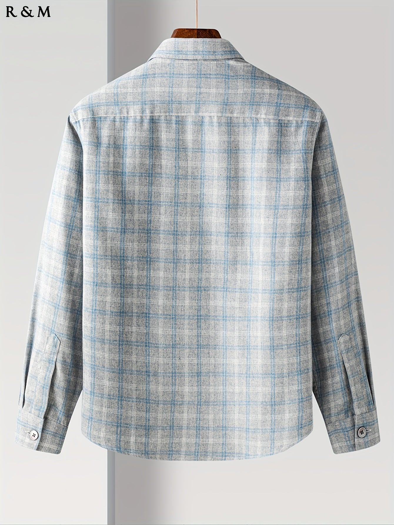 ROMON Men's Classic Plaid Long Sleeve Shirt - Polyester Blend, Button-Up with Chest Pocket, Dual-Sided Brushed, Machine Washable, Suitable for Casual to Semi-Formal Wear