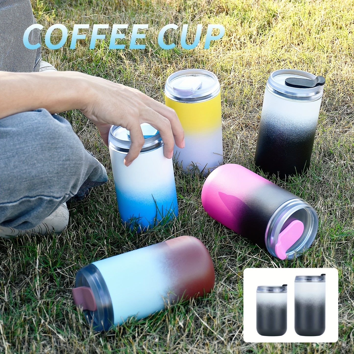 13.5oz stainless steel travel mug with leakproof flip lid for hot and iced drinks. BPA-free, dishwasher safe, 400ml capacity.