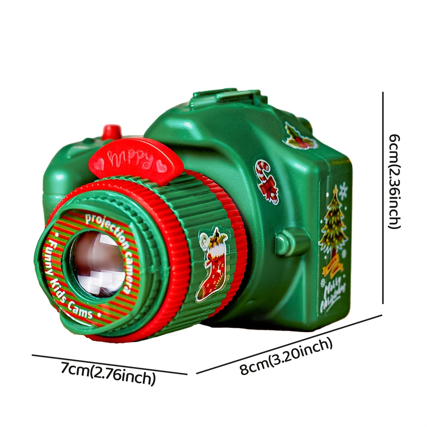 Christmas Projector Camera Toy for Kids - Green ABS Plastic Photo Lamp, Battery-Powered, Ideal for Halloween and Holiday Presents.