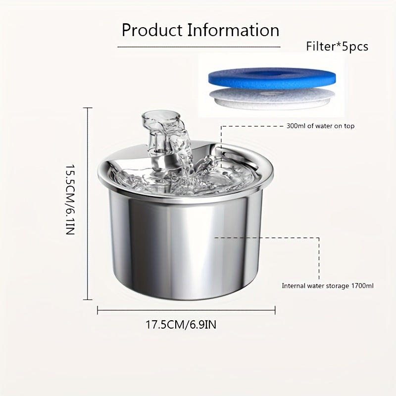 2L Stainless Steel Pet Water Fountain promotes hydration and health for cats and dogs.