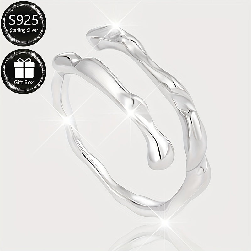 Adjustable open ring made of high-quality S925 sterling silver with an elegant and simple irregular double-layer design. This versatile piece is perfect for both daily wear and special occasions, making it a timeless addition to your jewelry collection.