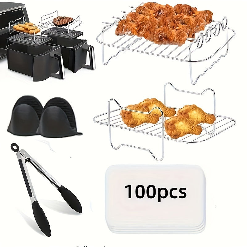 Get your hands on the 5-piece Dual Basket Air Fryer Accessories Set, perfect for use with Ninja Foodi DZ401, DZ550, DZ302, and other 10 Quart 2-Basket DualZone Air Fryers. This set includes an Air Fryer Rack Set, 100 Paper Liners, Silicone Anti-scalding