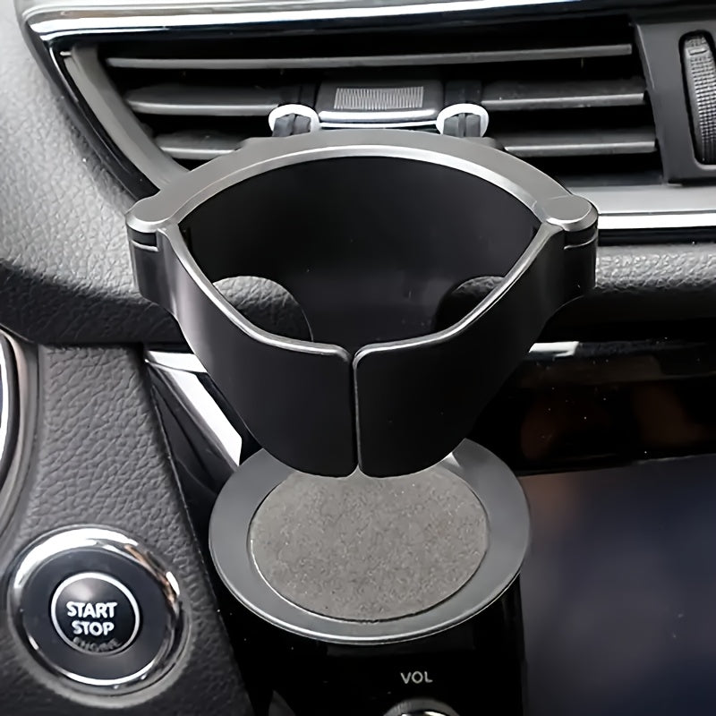 Adjustable vehicle cup holder with swivel base and clip-on design, made of plastic for universal fit.