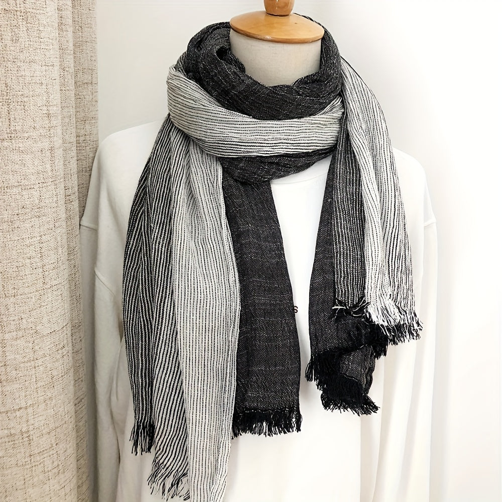 Cotton-Linen Striped Scarf - A Stylish Fashion Accessory for Men and Women During Autumn & Winter