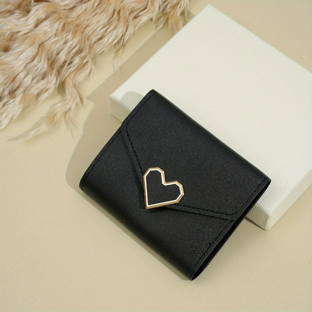 Trendy Korean-style heart-shaped mini wallet with multiple compartments, including coin pouch. Hand-washable.