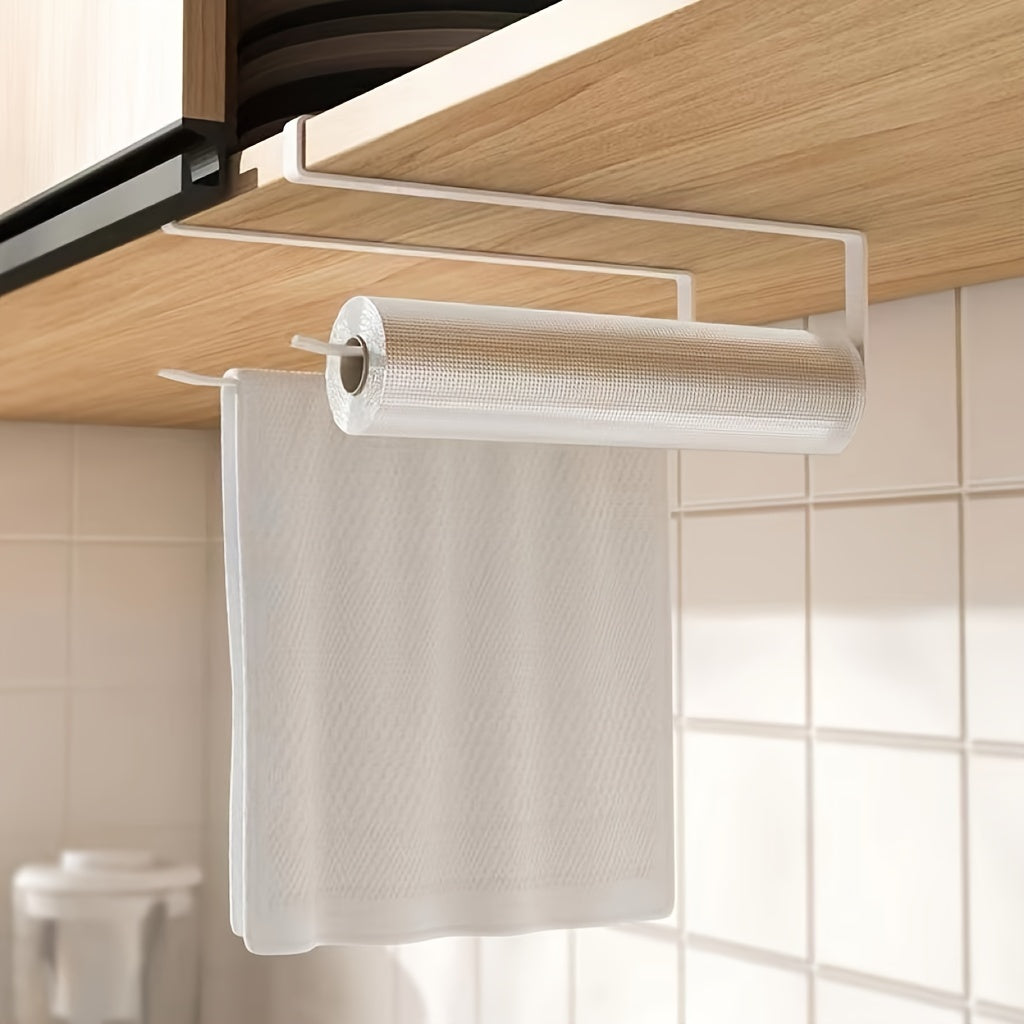 Iron Kitchen Paper Towel Holder - Easy Install, No-Drill Cabinet Hanging Design for Convenient Storage of Paper Towel Rolls, Rags, and Wraps