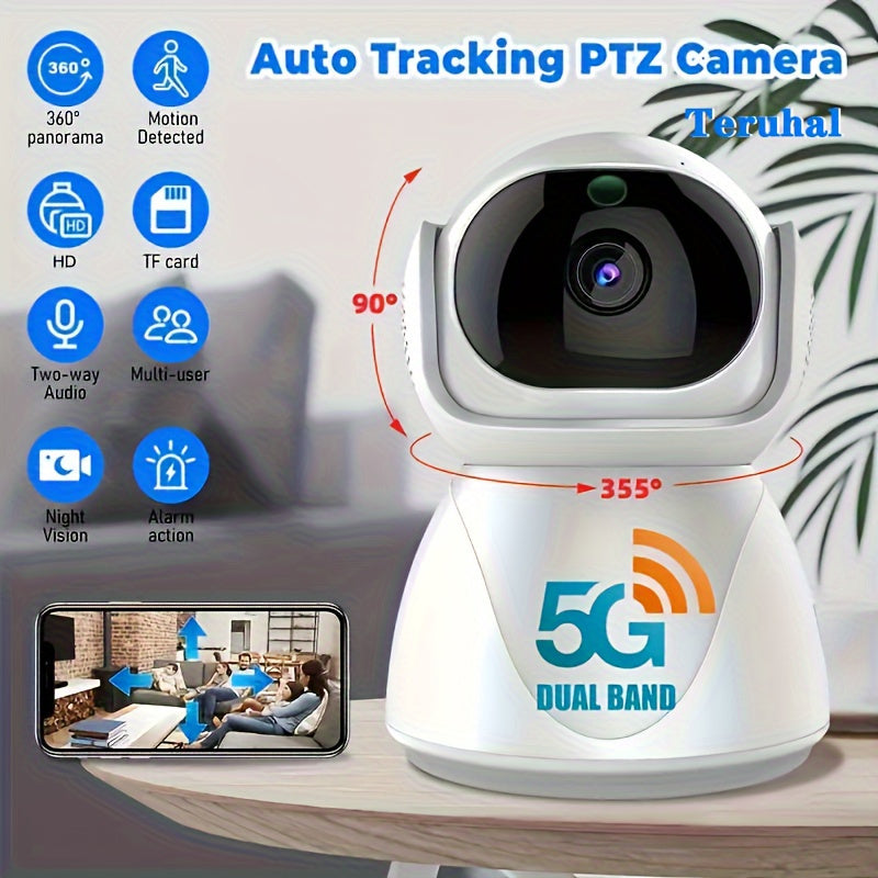 WJG 1080P HD Smart Indoor Security Camera with Dual-Band 5G WiFi, Auto-Tracking, Sound Detection, TF Storage, 355° View, Night Vision. Ideal for Home Safety & Holiday Gifts.