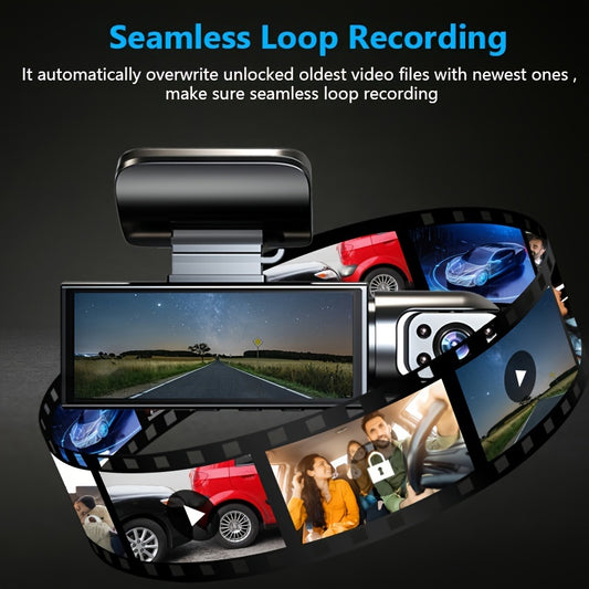 8.03cm dual dash camera with front and interior recording, 1080P HD resolution, G-sensor, night vision, loop recording, wide-angle car DVR, random blue photodiode position.