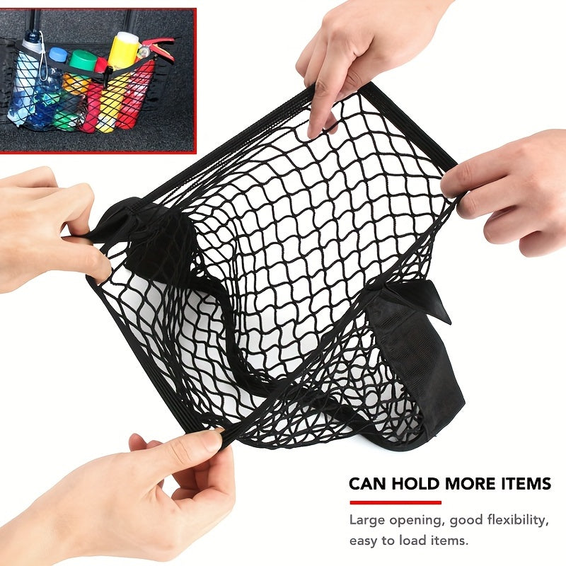 Universal car seat back organizer with elastic string net for easy storage and cleaning, car accessory.